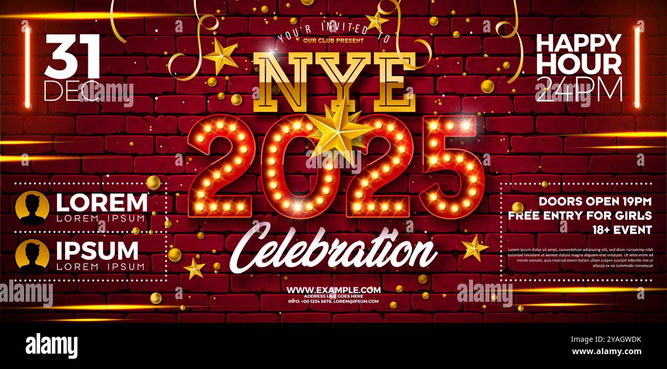 Happy New Year 2025 Party Celebration Banner Template Illustration with ...