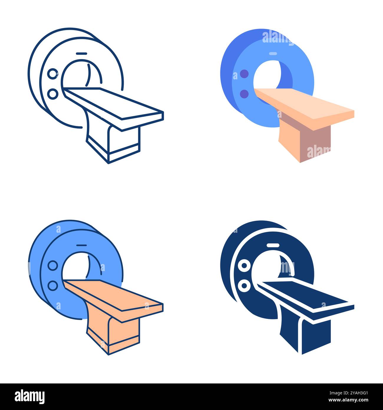 MRI scanner machine icon set in flat and line style. Magnetic resonance ...