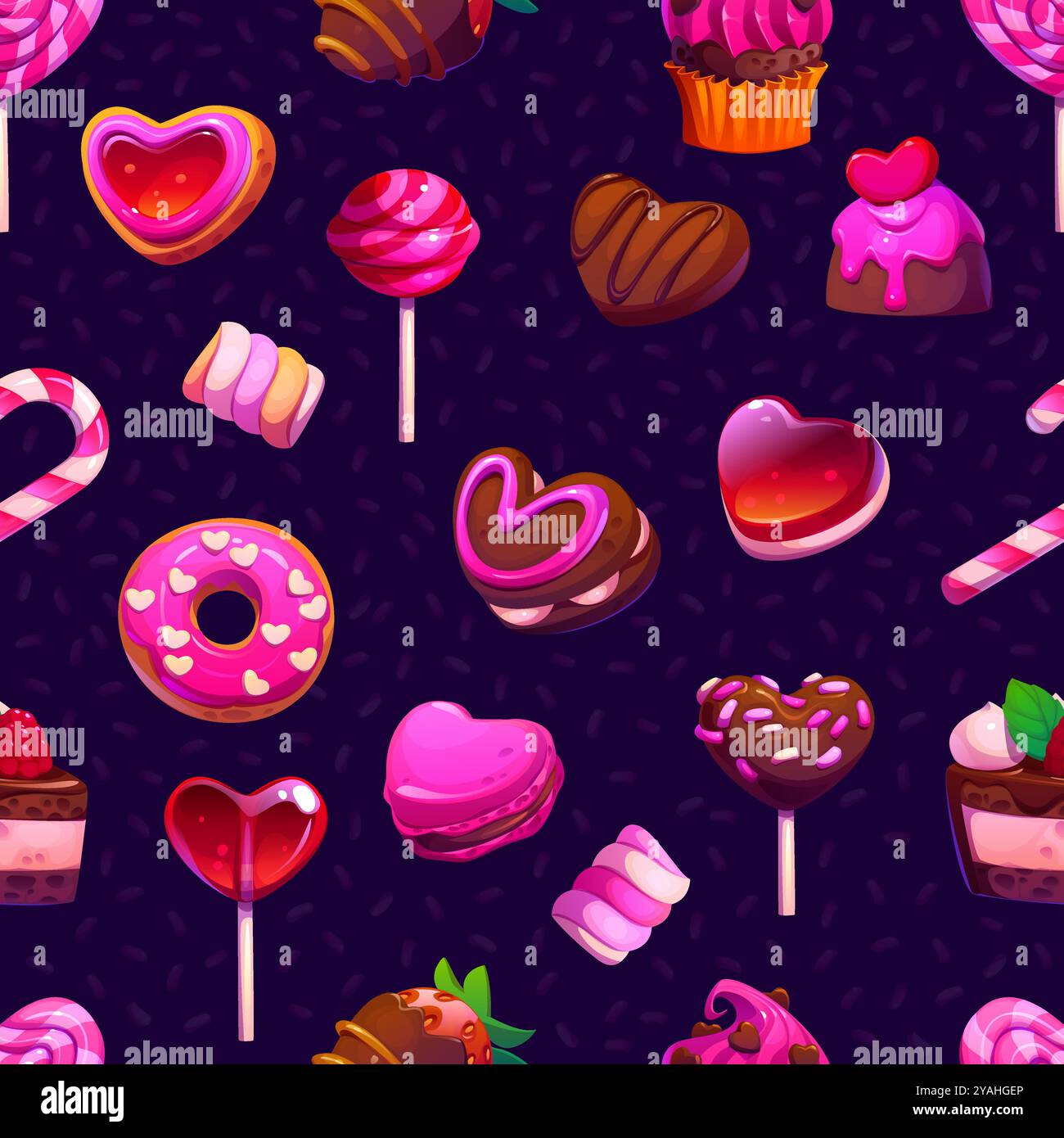 Valentine heart and pink candy sweets seamless pattern, vector cartoon ...