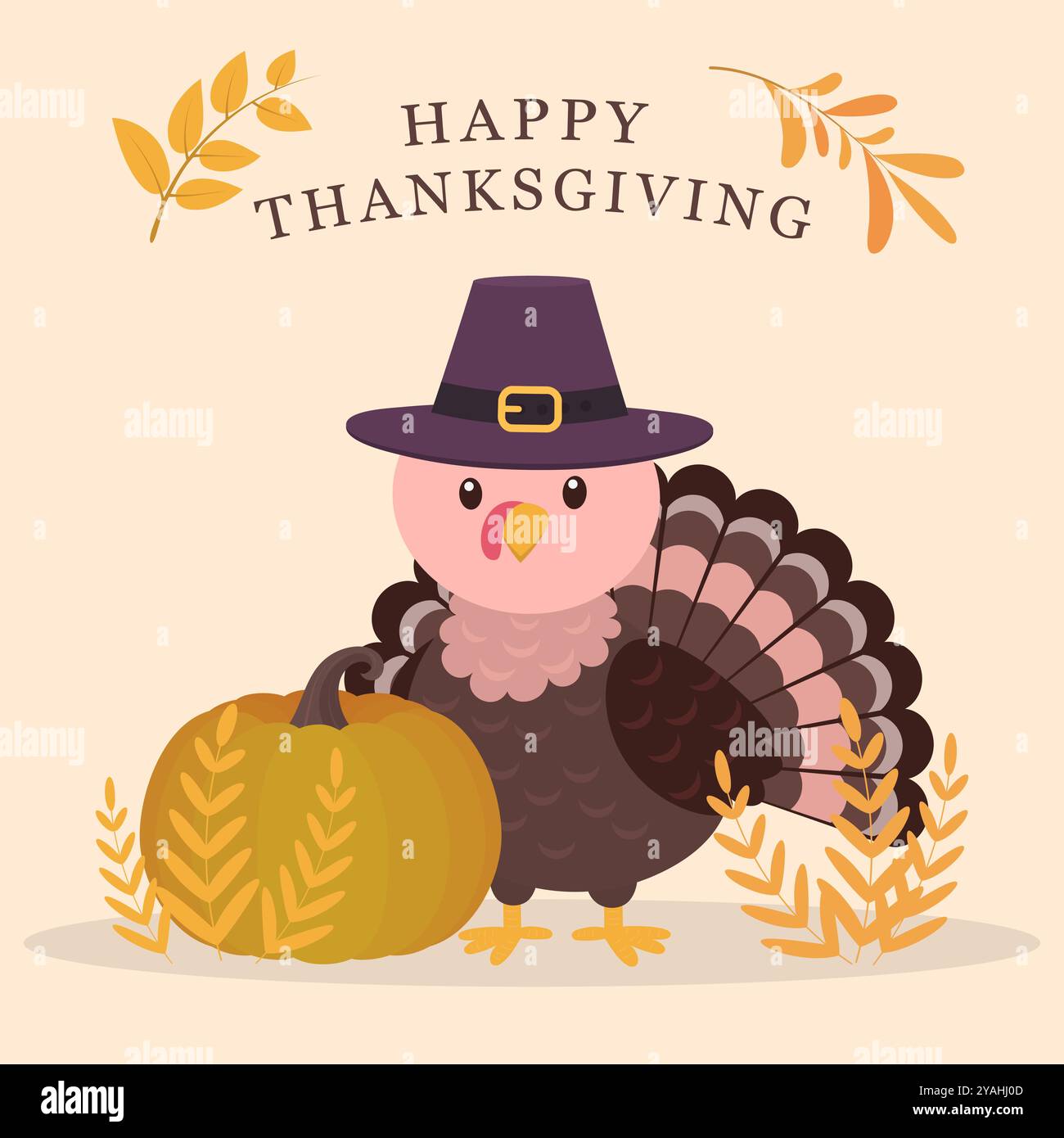 Happy Thanksgiving Day Poster. Turkey Bird Cartoon. Vector Illustration ...