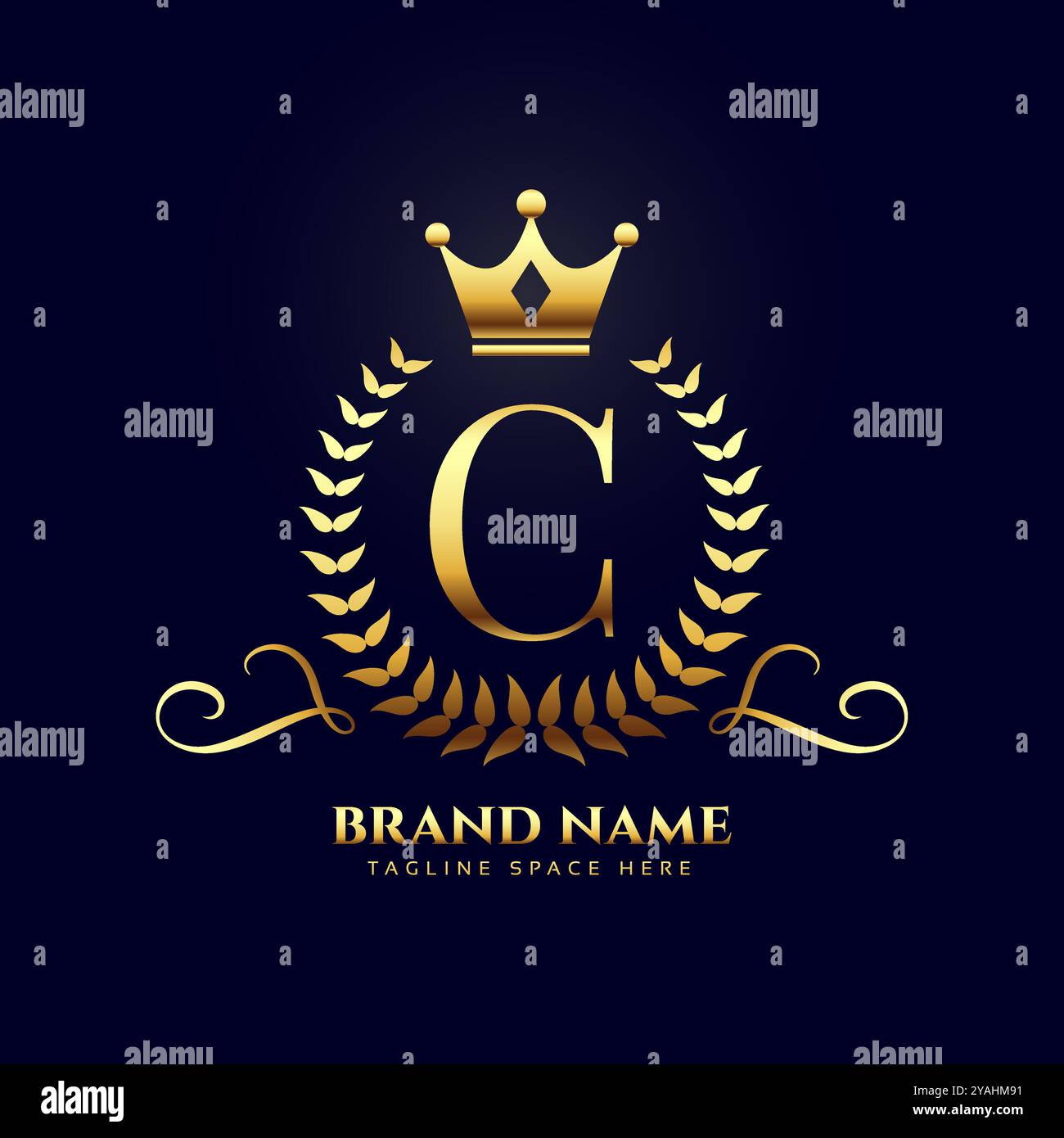 luxurious golden letter G logo floral background with royal crown ...