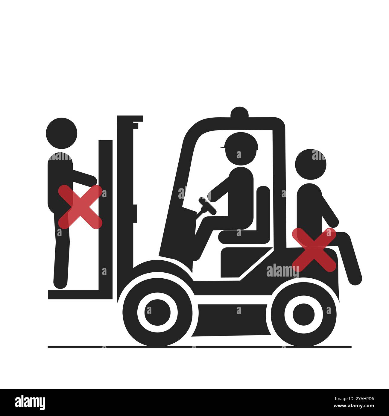 Isolated pictogram sign of safety industrial sign of do not ride on back and front of a forklift, injury risk Stock Vector