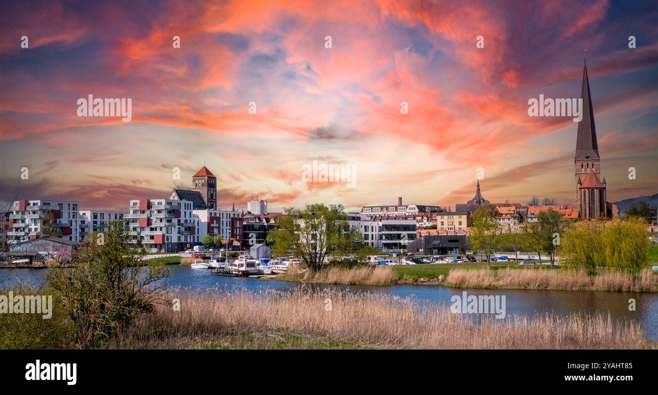 Skyline of the Hanseatic city of Wismar on the Baltic Sea coast in the state of Mecklenburg-Western Stock Photo