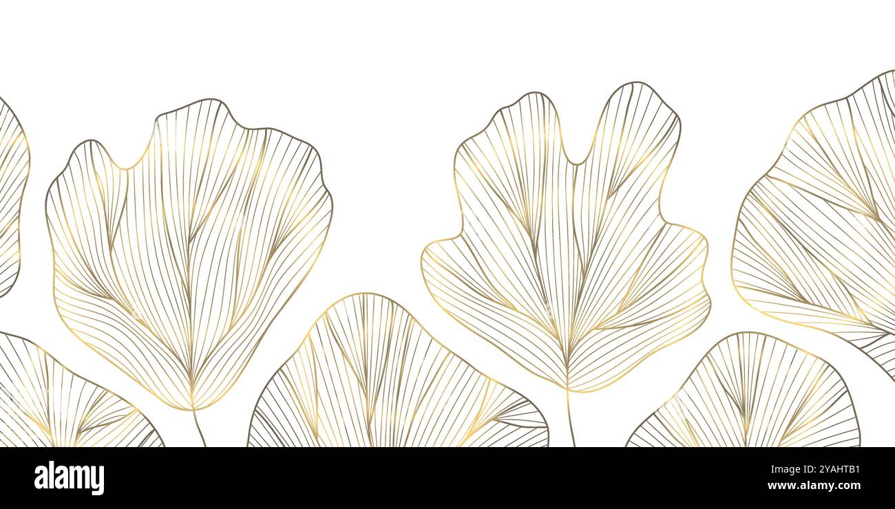 Leaf Deco Pattern Vector art deco gold leaves pattern, line plant foliage illustration ...