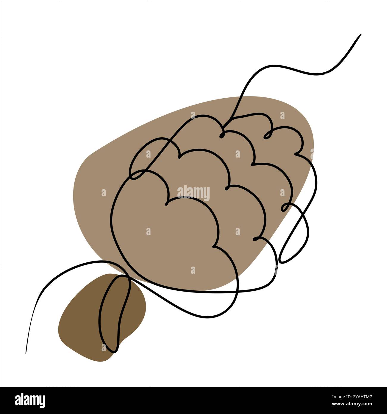 One line drawing in vintage style christmas fir cone with Abstract Color Shapes. Hand drawn sketch, retro style Vector Illustration Isolated on White. Stock Vector