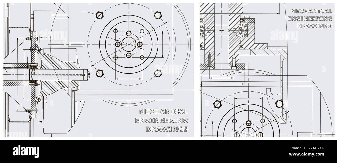 Blueprint. Engineering illustration set. Abstract Technology Background. Mechanical engineering drawing. Technical Stock Vector