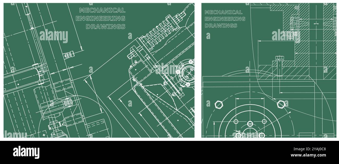 Blueprints set. Engine line drawing background. Mechanical engineering drawing. Technical Stock Vector