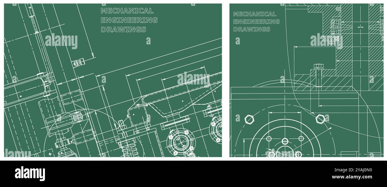 Blueprints set. Mechanical engineering drawing. Engine line drawing background. Technical illustrations, backgrounds. Scheme plan Stock Vector