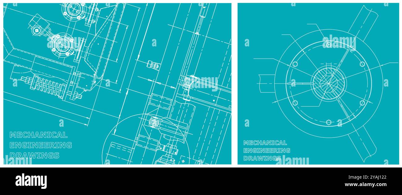 Blueprint. Technology Background. Engineering illustration set. Mechanical engineering drawing. Technical illustrations Stock Vector