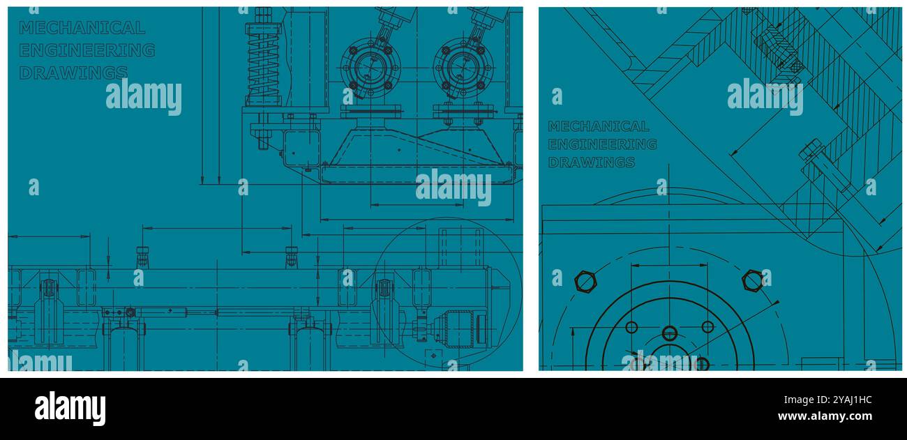 Blueprint. Abstract Technology Background. Engineering illustration set. Mechanical engineering drawing. Technical illustrations, backgrounds Stock Vector