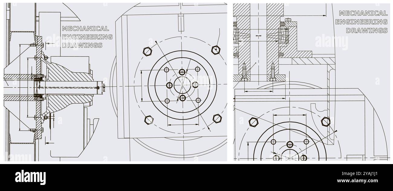 Blueprint. Engineering illustration set. Abstract Technology Background. Mechanical engineering drawing Stock Vector