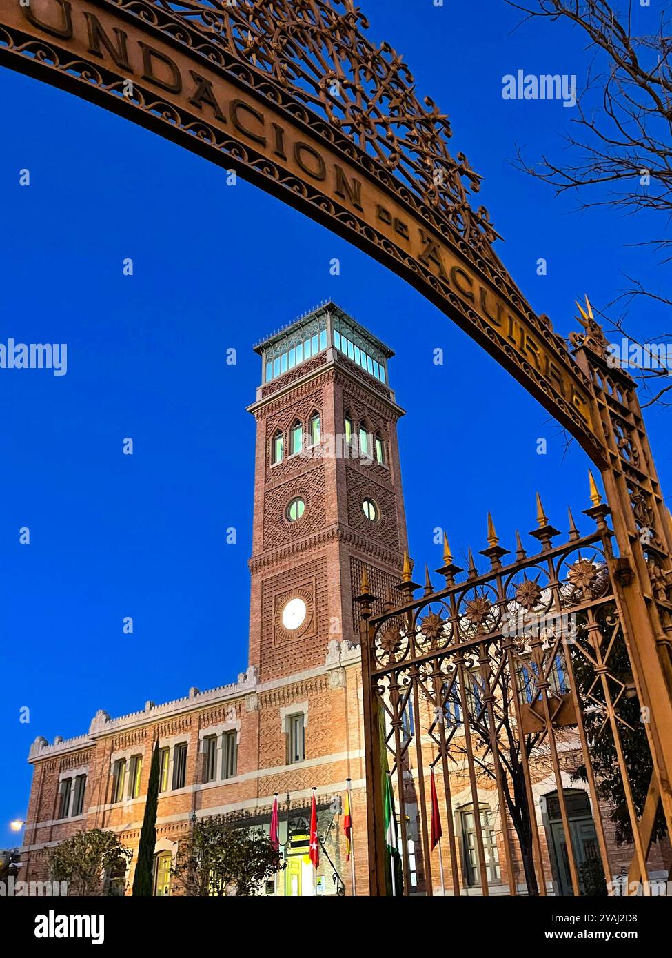 Facade of Casa Arabe, old Escuelas Aguirre building, night view. Madrid, Spain. - Smartphone Captured Stock Image