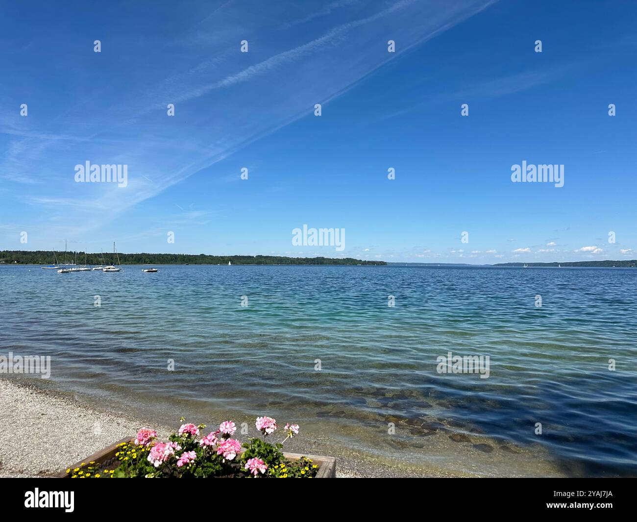 lake starnberg lake front on a sunny summer day - Smartphone Captured Stock Image