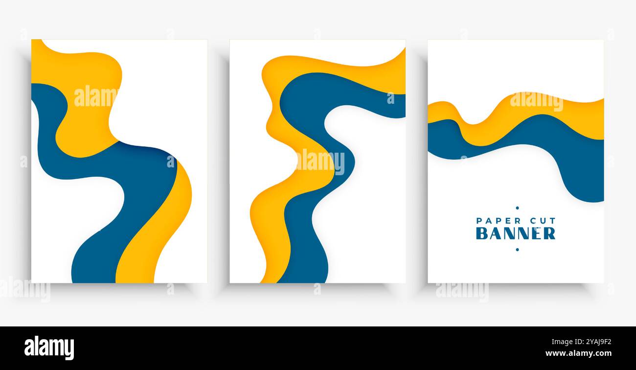 modern and abstract wavy pattern cutout banner in set vector Stock ...