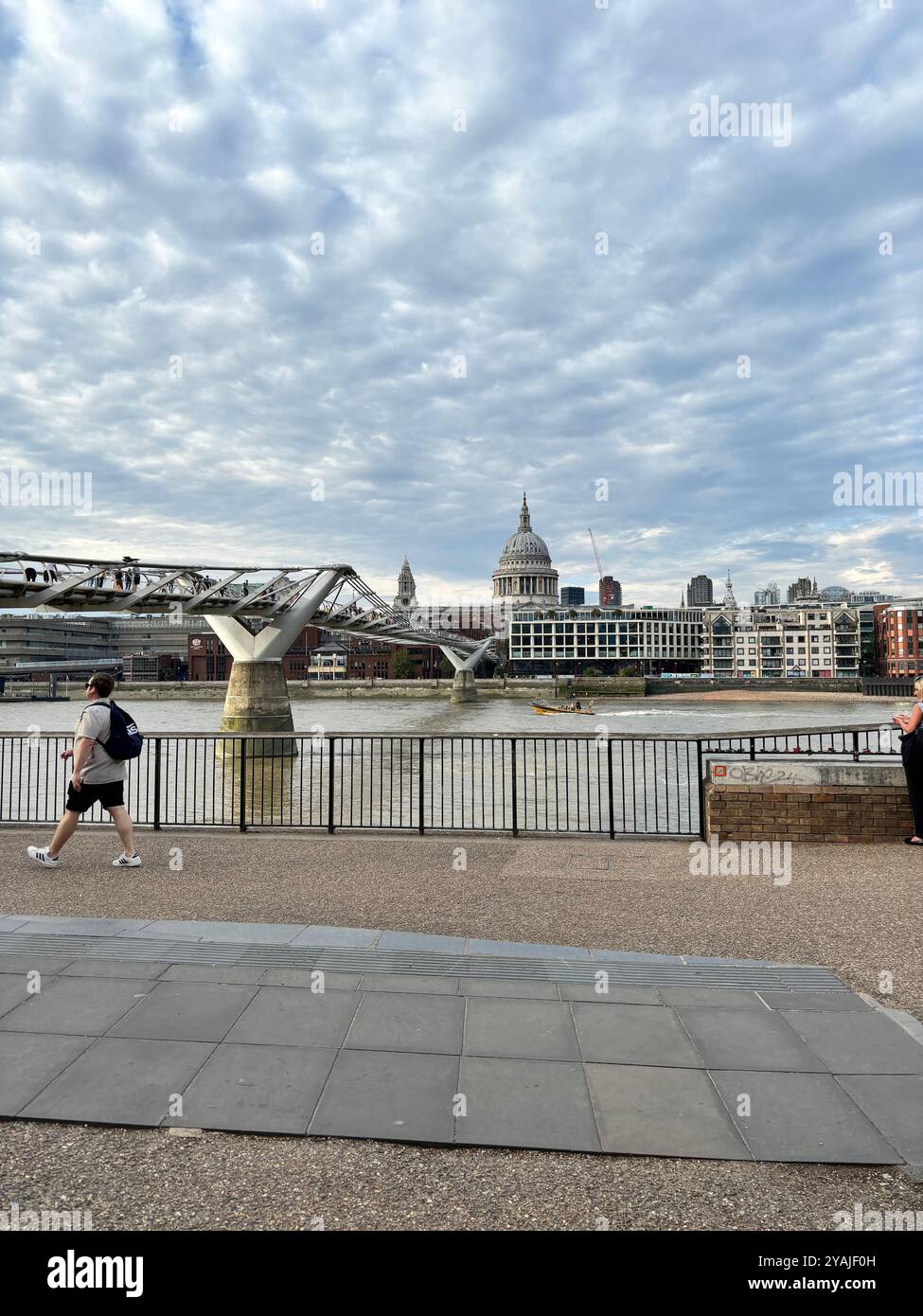 Riverside London, Millenium bridge and St Pauls Cathedral view - Smartphone Captured Stock Image