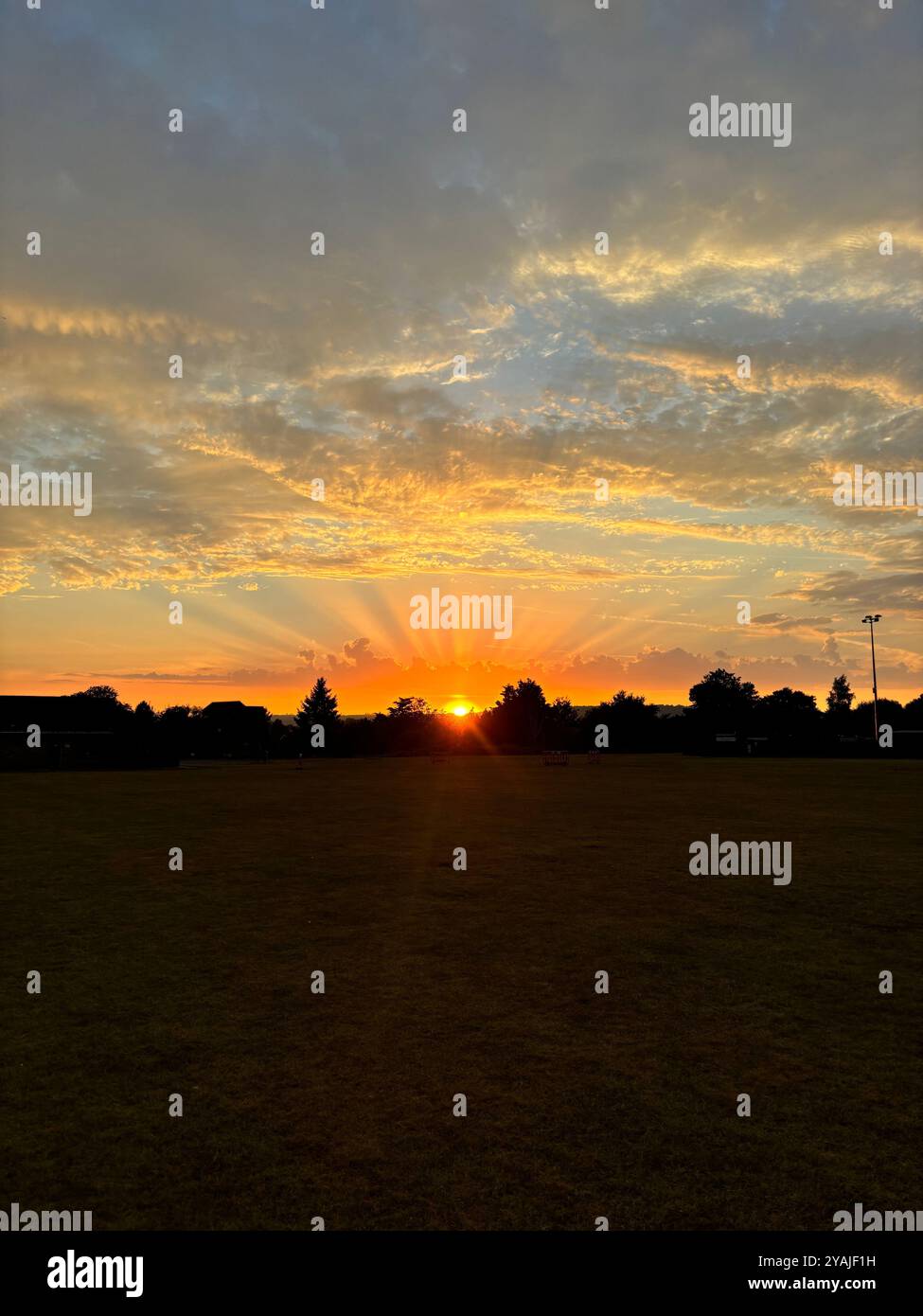 beautiful sunset over kent countryside, with sky and grass view - Smartphone Captured Stock Image