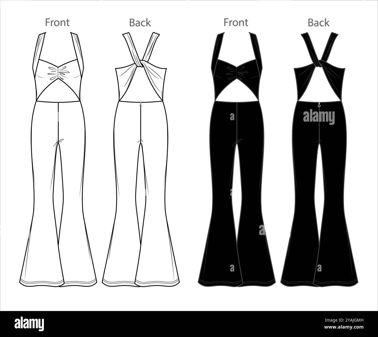 Vector woman strapless jumpsuit technical drawing, sleeveless jumpsuit ...