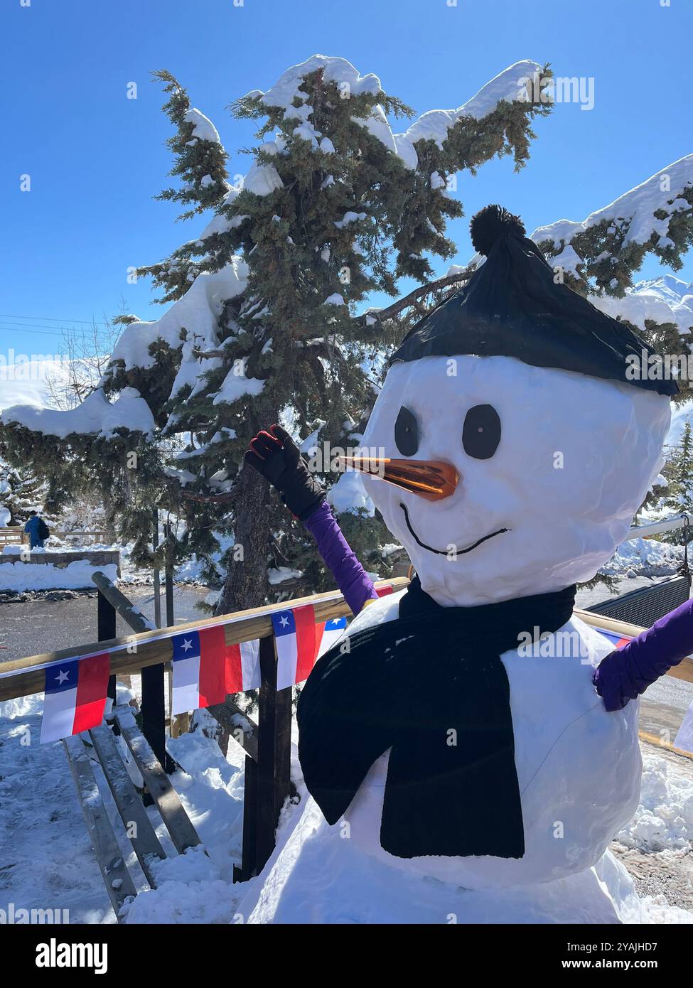 Picture of a cute snowman wearing a couple of clothes. Santiago, Chile. - Smartphone Captured Stock Image