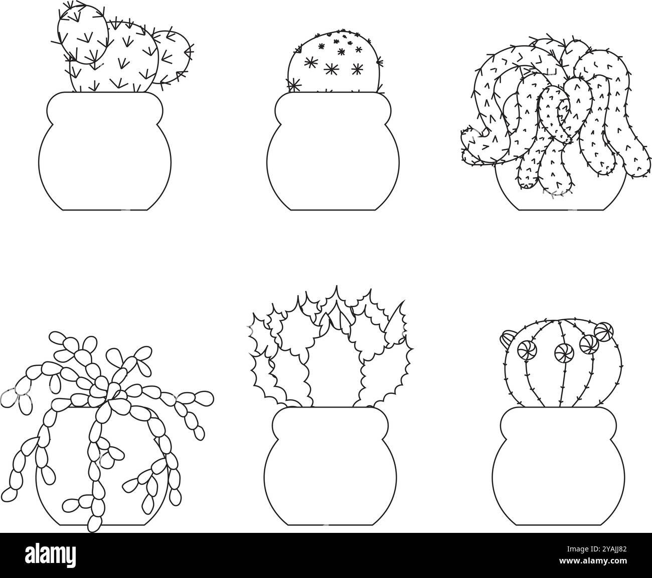 Set of cute little cacti in doodle style. Vector illustration isolated ...