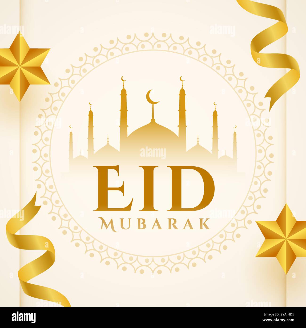 decorative eid mubarak religious background with mosque design vector ...