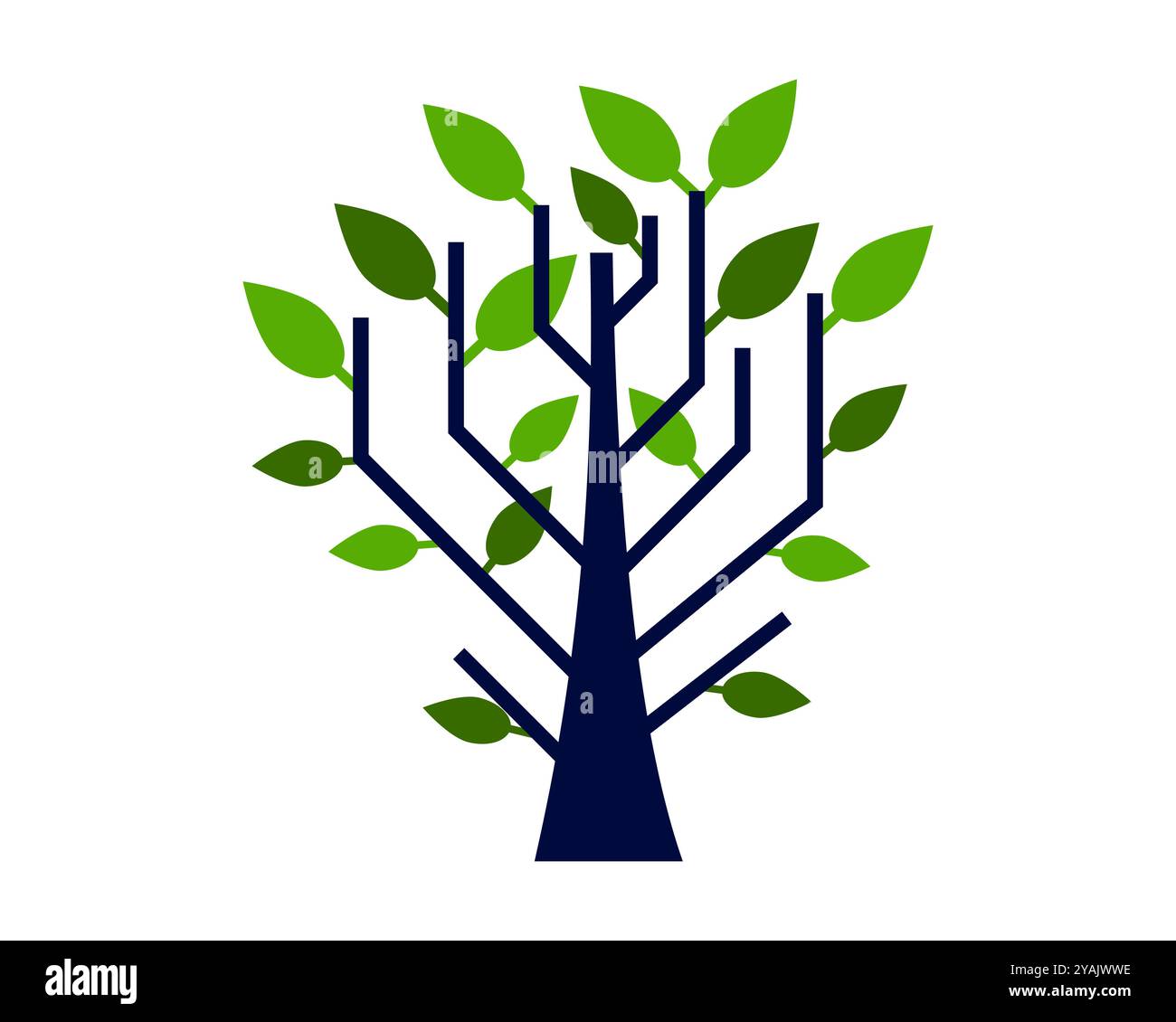 Abstract decision tree in minimalistic style with green leafs. Stock Vector