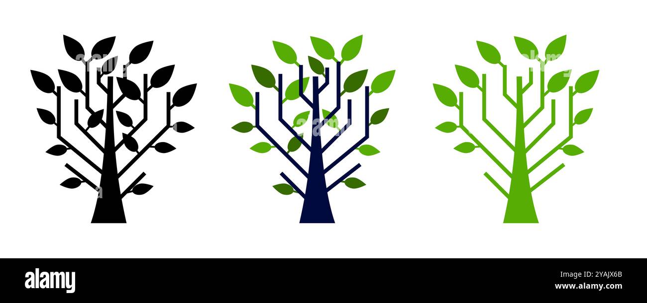 Abstract decision tree in minimalistic style with green leafs. Stock Vector