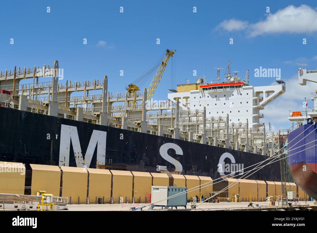 Valletta, Malta - 6 August 2023: Large container ship MSC Athos in dry ...
