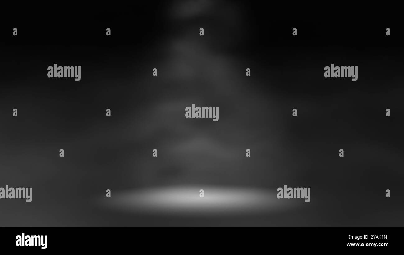 A single spotlight illuminates a dark stage shrouded in smoke, creating ...