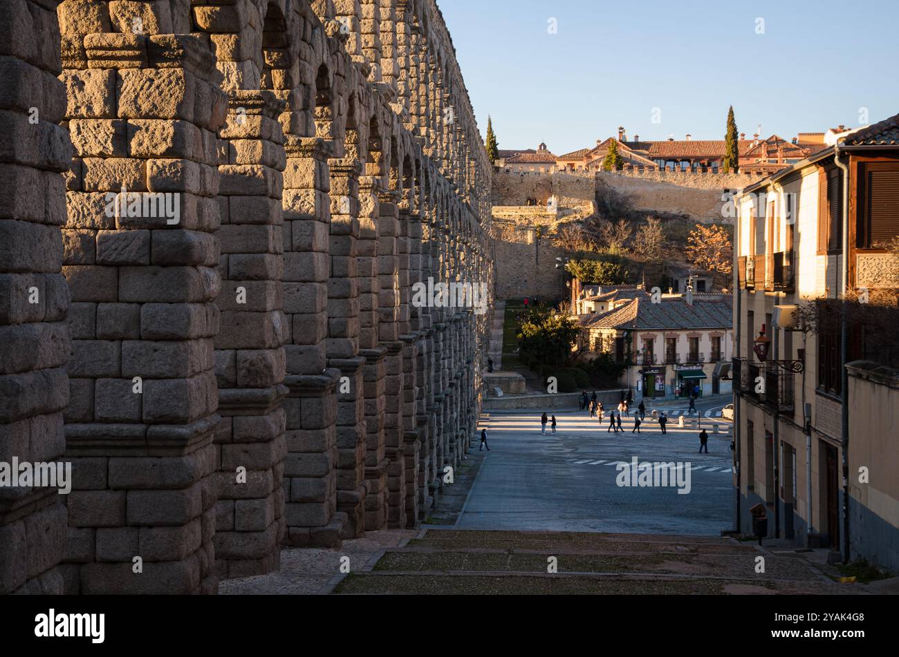 The ancient roman aqueaduct of Segovia at sunset, Spain Stock Photo - Alamy