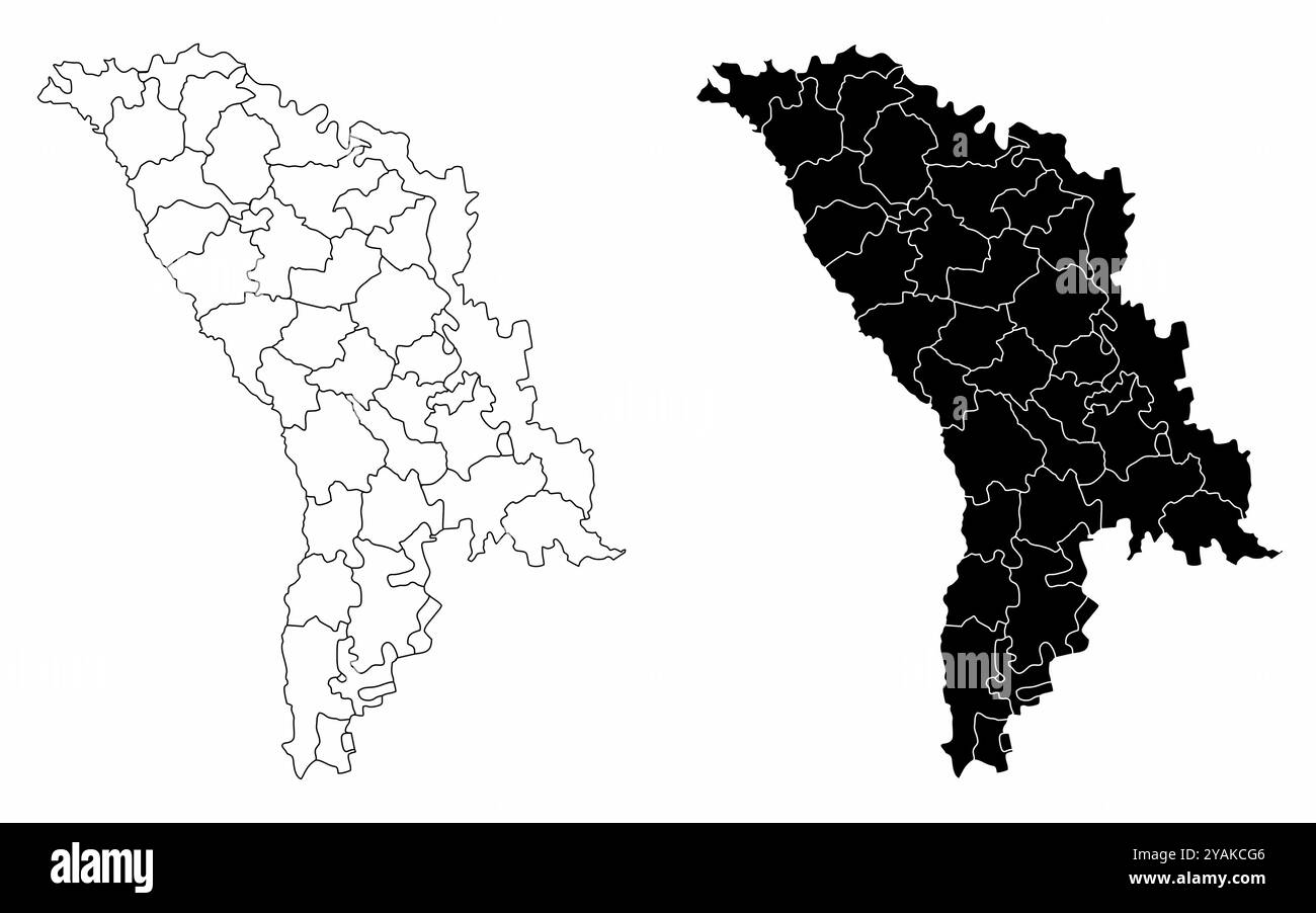 The black and white administrative maps of Moldova Stock Vector