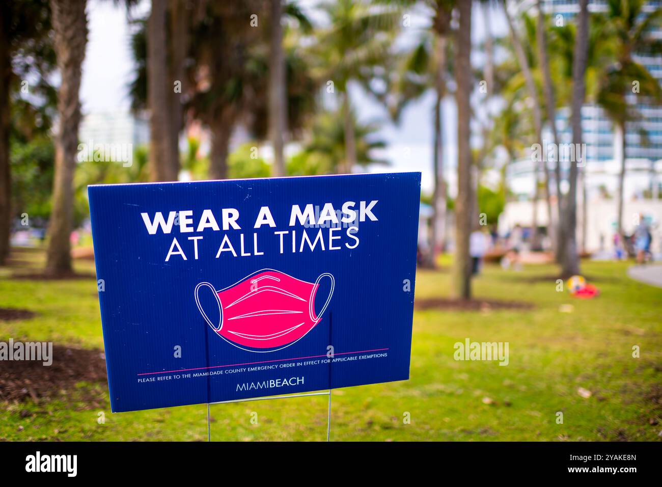 Miami Beach, USA - January 17, 2021: Sign closeup wear mask at all ...