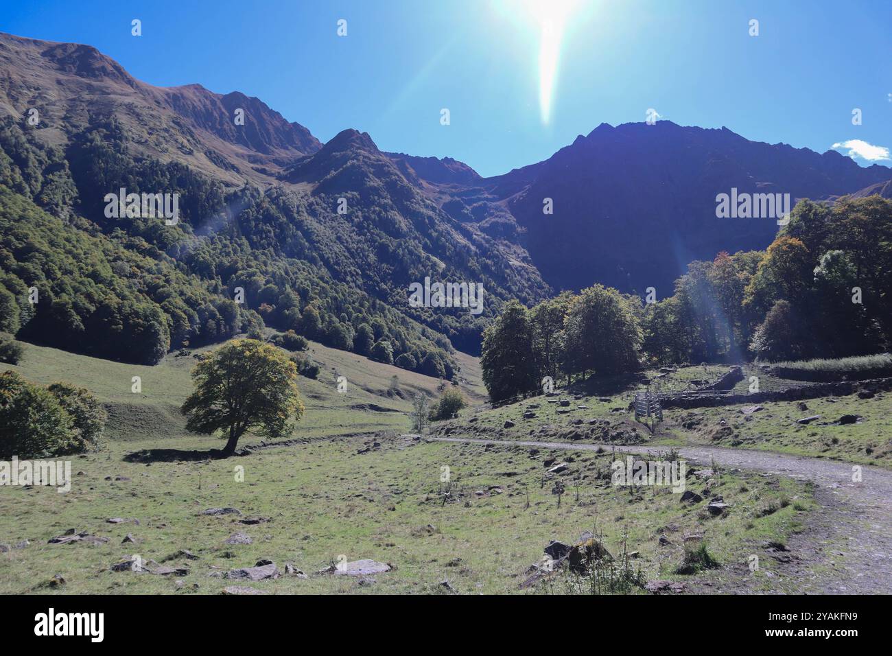 Beautiful view of the Pyrenees Mountains in Spain from L'Artiga de Lin Stock Photo
