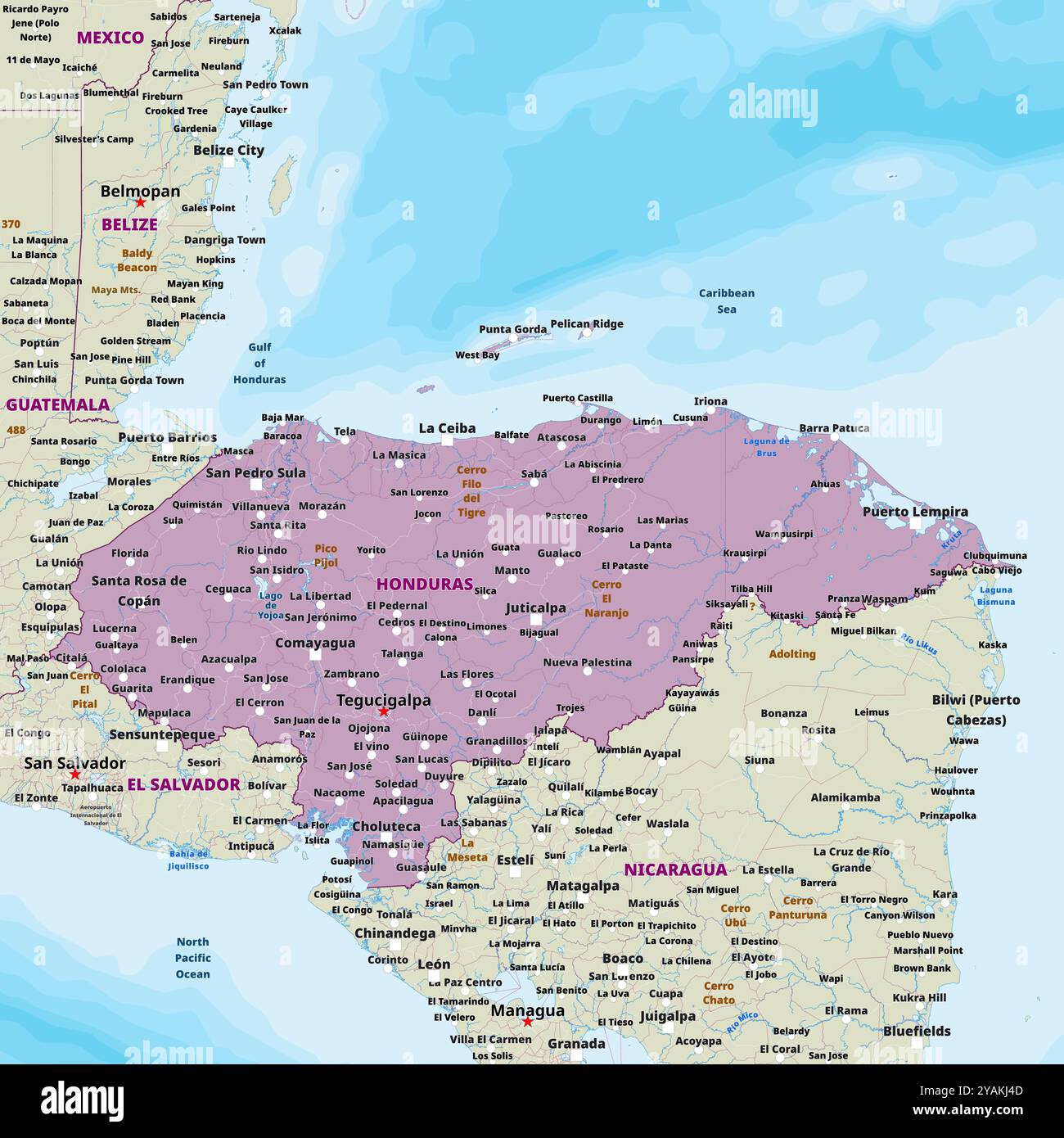 Simple political map of Honduras - Simple Political Map Of Honduras 2YAKJ4D