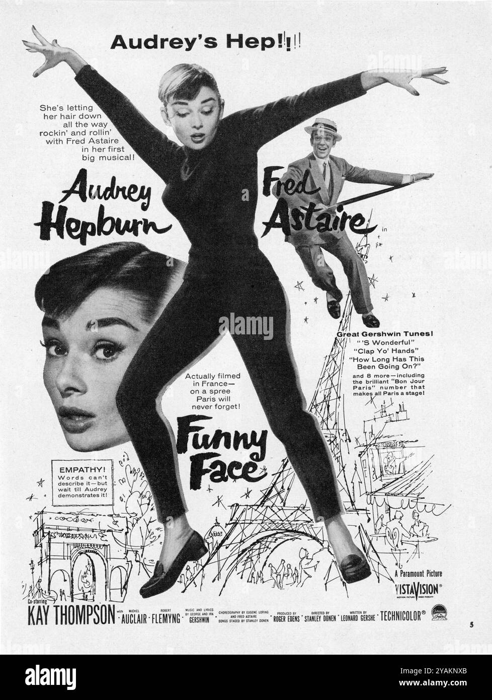 AUDREY HEPBURN and FRED ASTAIRE in FUNNY FACE 1957 director STANLEY DONEN writer Leonard Gershe music and lyrics George and Ira Gershwin costume design Edith Head producer Roger Edens Paramount Pictures Stock Photo