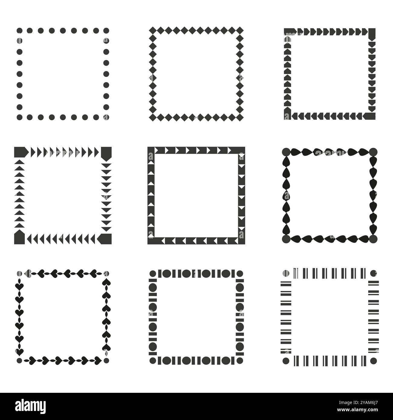 Geometric square frames. Abstract border patterns. Decorative square shapes. Vector design elements Stock Vector