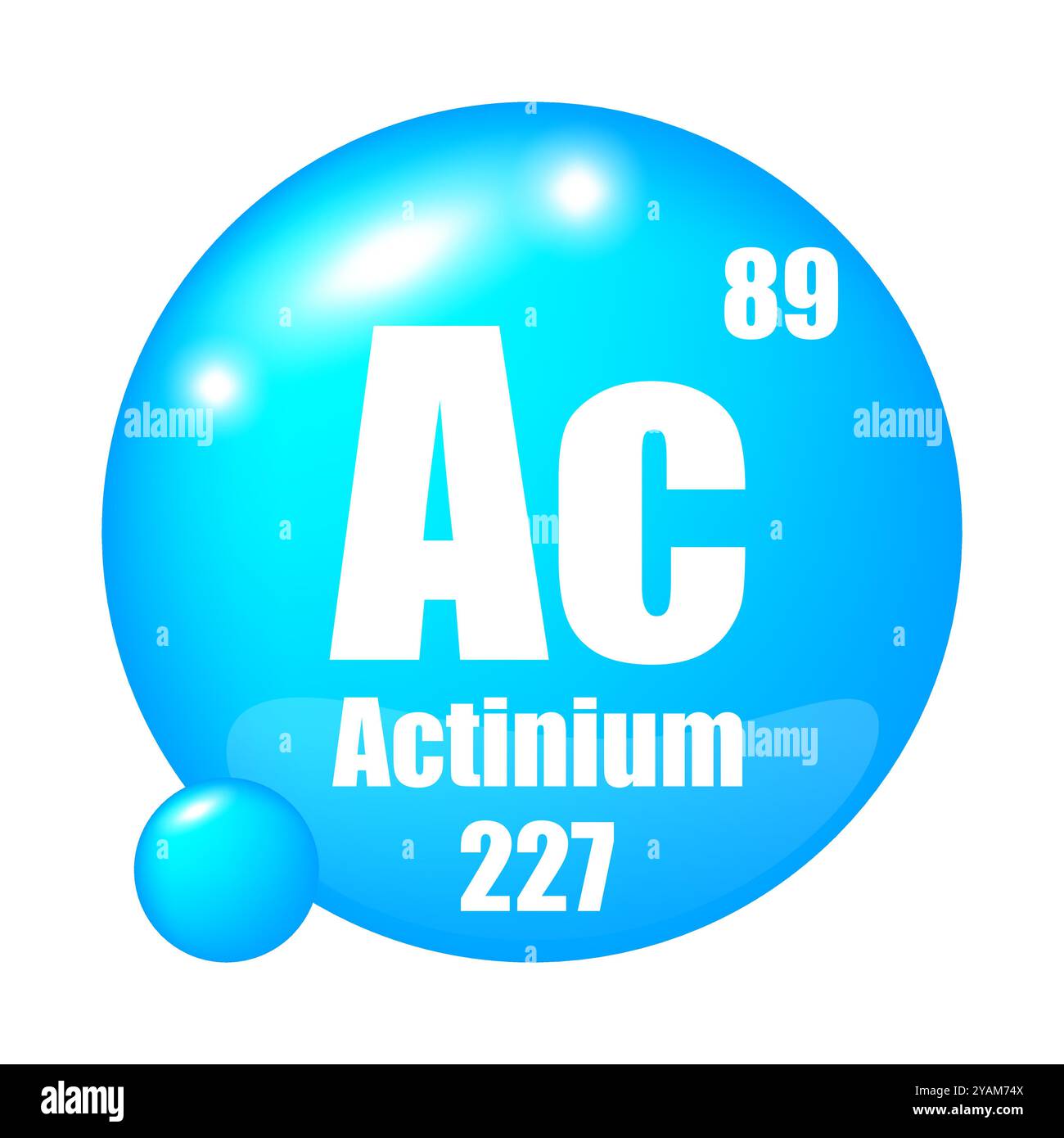 Actinium icon. Ac chemical element. Atomic number 89. Mass 227. Blue sphere image. Vector symbol. Stock Vector