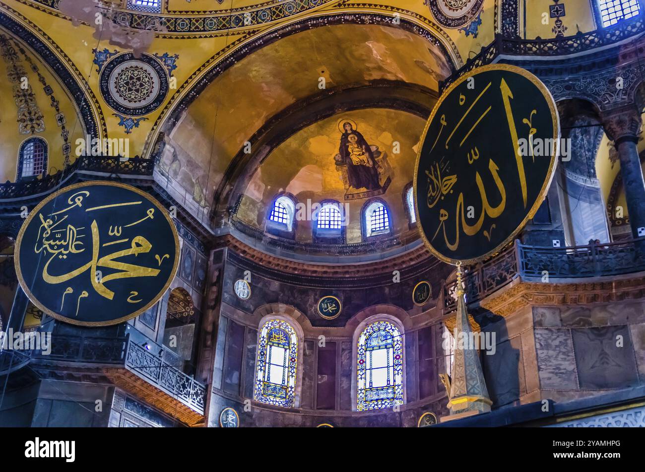 Interior view in Aya Sofia temple in Istanbul, Turkey, Asia Stock Photo ...