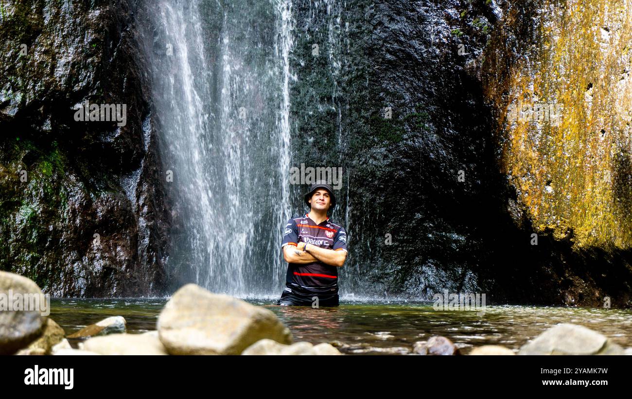 People vacation at dolo waterfall. Dolo is one of the waterfalls in ...