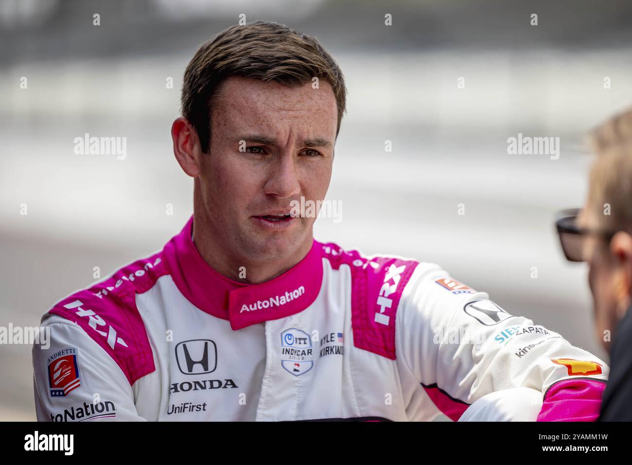 INDYCAR driver, KYLE KIRKWOOD (27) of Jupiter, Florida, prepares to practice for the Indianapolis 500 at the Indianapolis Motor Speedway in Indianapol Stock Photo