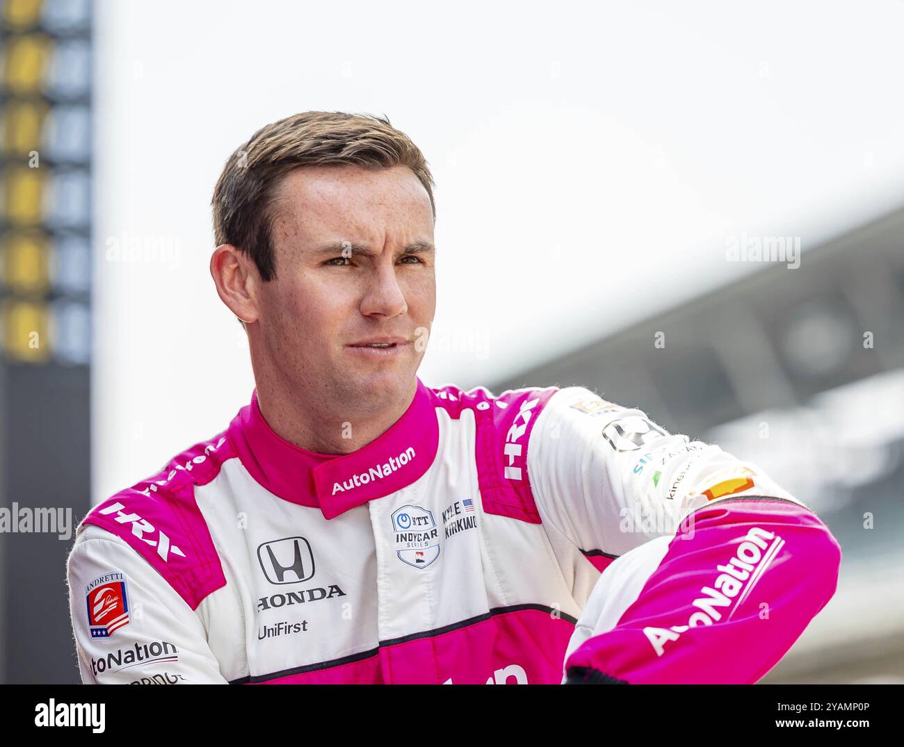 INDYCAR driver, KYLE KIRKWOOD (27) of Jupiter, Florida, prepares to practice for the Indianapolis 500 at the Indianapolis Motor Speedway in Indianapol Stock Photo