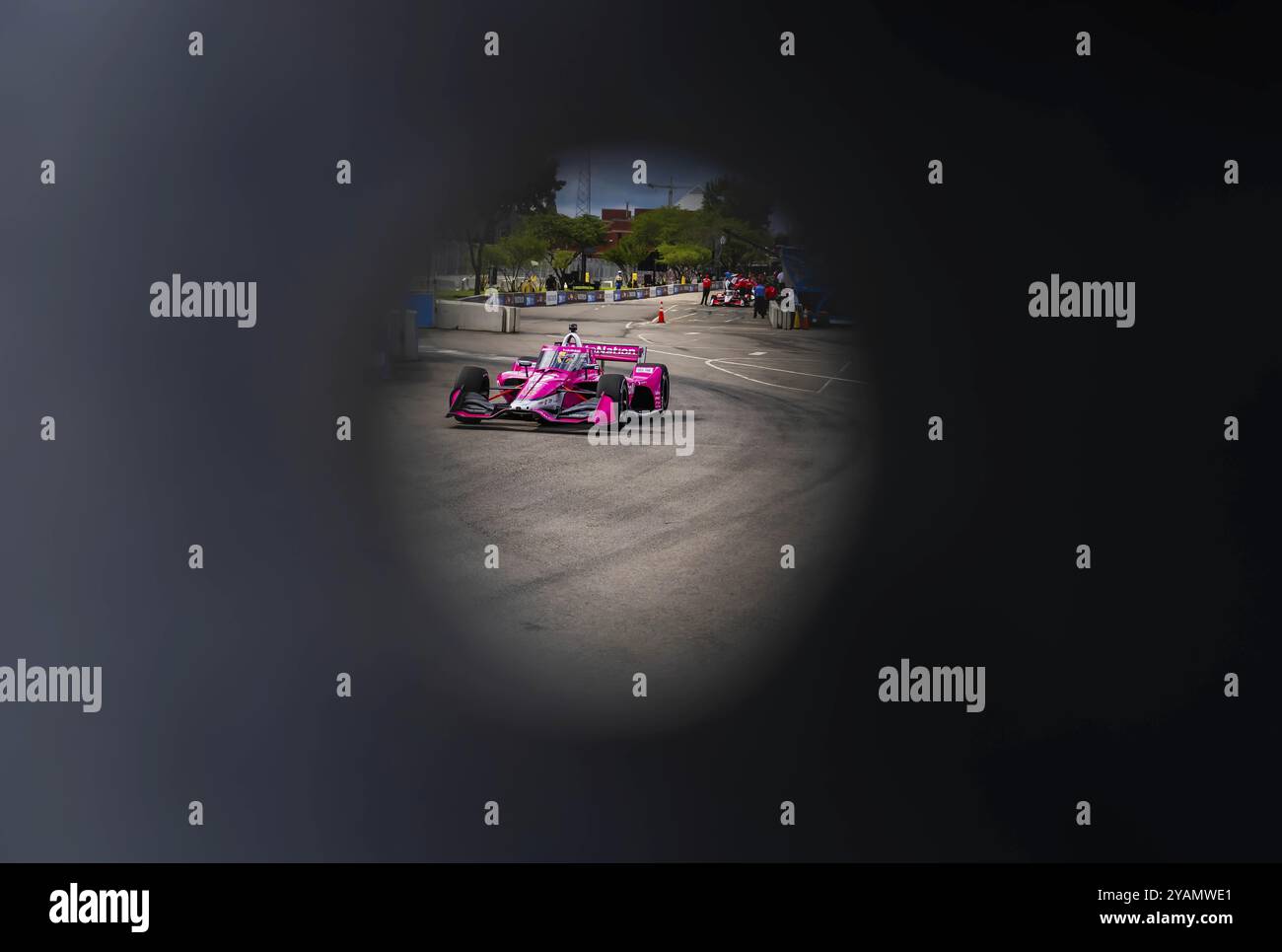 INDYCAR Series driver, KYLE KIRKWOOD (27) of Jupiter, Florida, travels through the turns during a practice session for the Big Machine Music City Gran Stock Photo