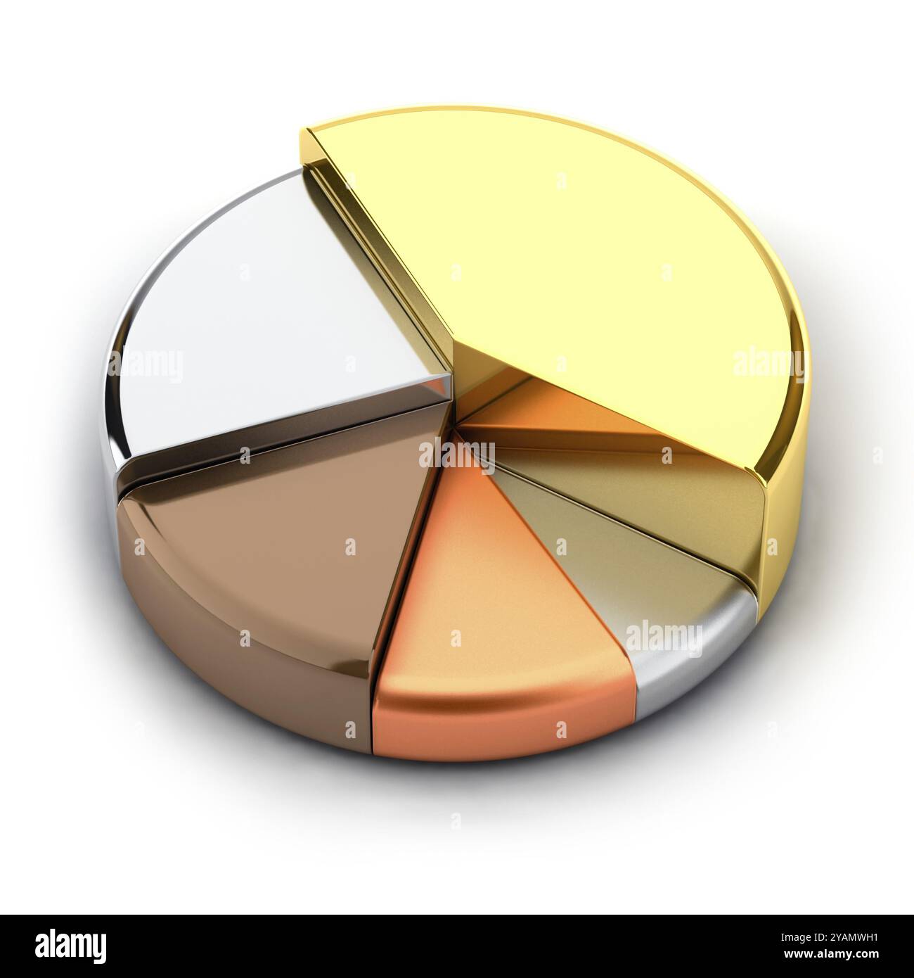 Pie chart, made of different metals, gold, silver, bronze, copper, lead Stock Photo