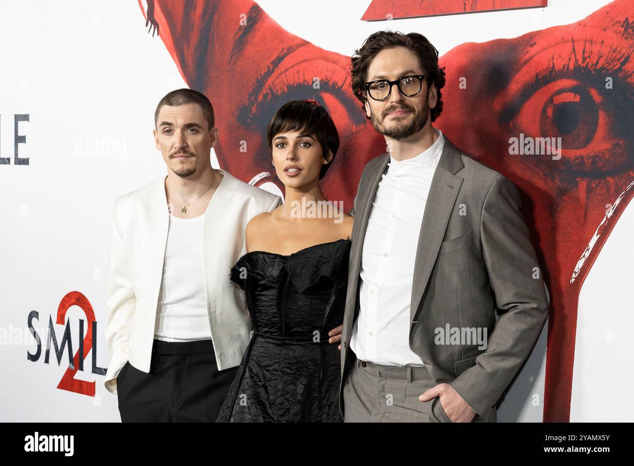 Los Angeles, USA. 14th Oct, 2024. Kyle Gallner, Naomi Scott and Parker Finn attend the arrivals of Paramount Pictures Global Premiere of Smile 2 at the Paramount Theatre in Los Angeles, CA on October 14, 2024. (Photo by Corine Solberg/Sipa USA) Credit: Sipa USA/Alamy Live News Stock Photo