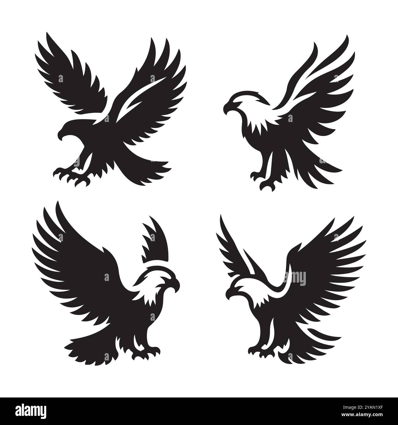 Set of eagle silhouette vector on white background Stock Vector