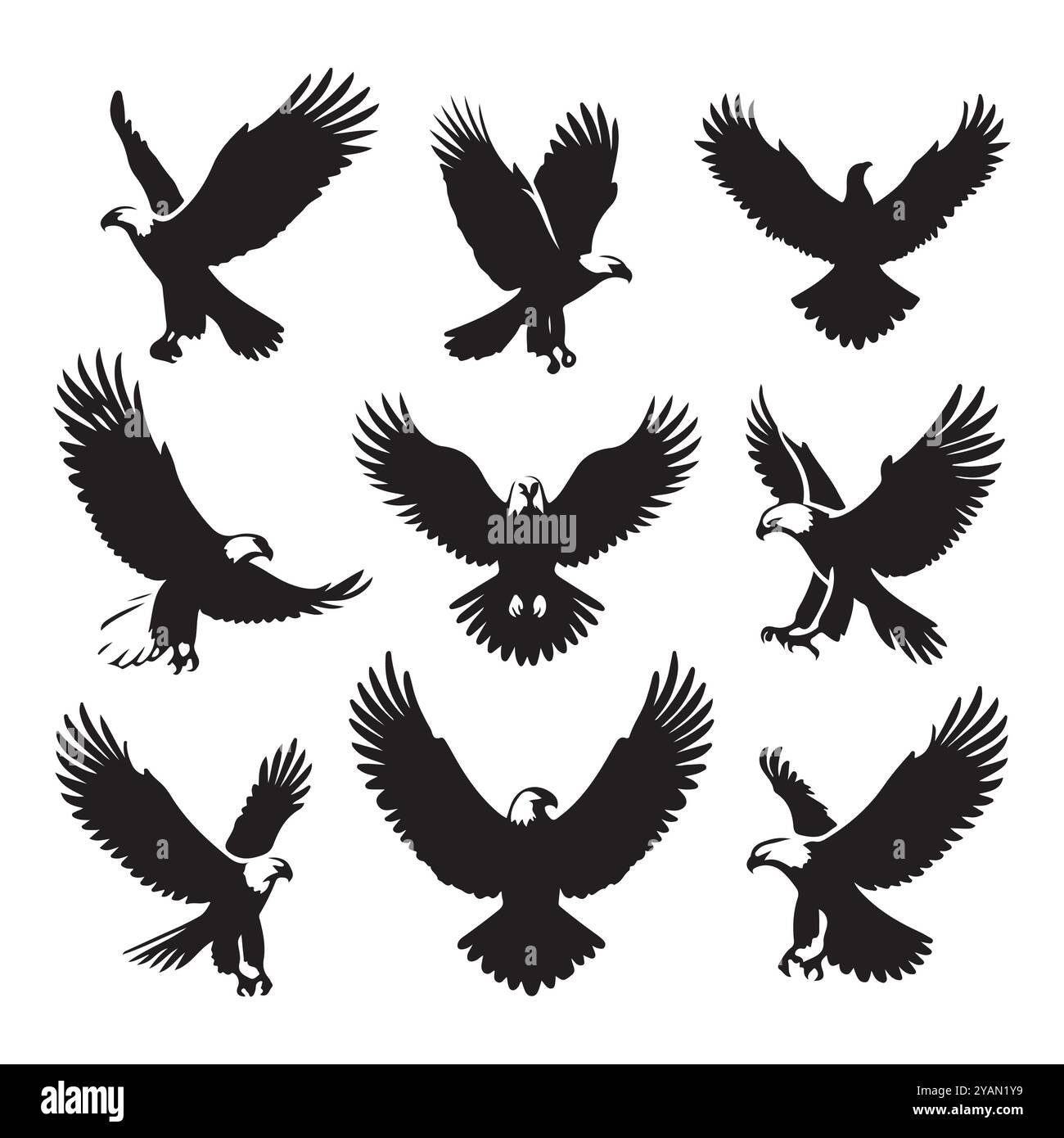 Set of eagle silhouette vector on white background Stock Vector