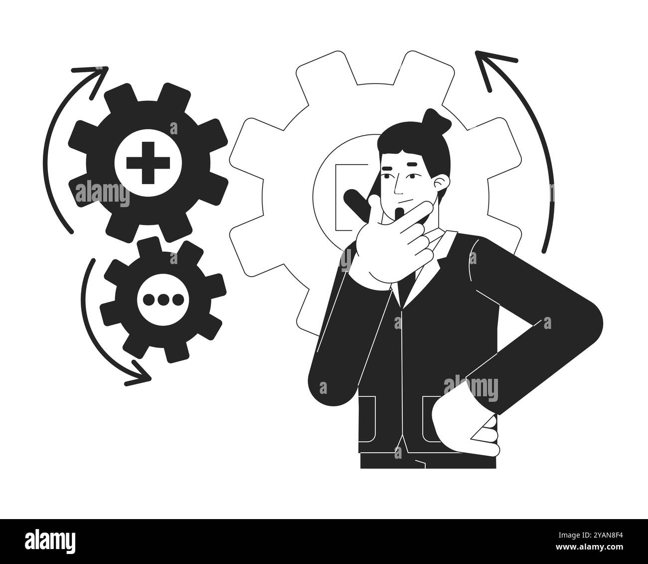Brainstorming problem solving black and white 2D illustration concept Stock Vector