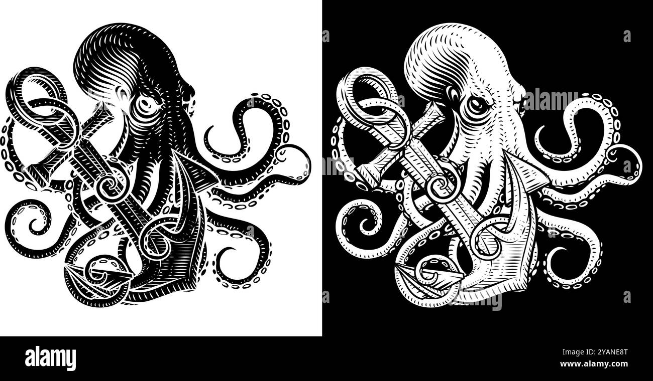 Octopus Anchor Kraken Sailor Tattoo Style Deisgn Stock Vector Image ...