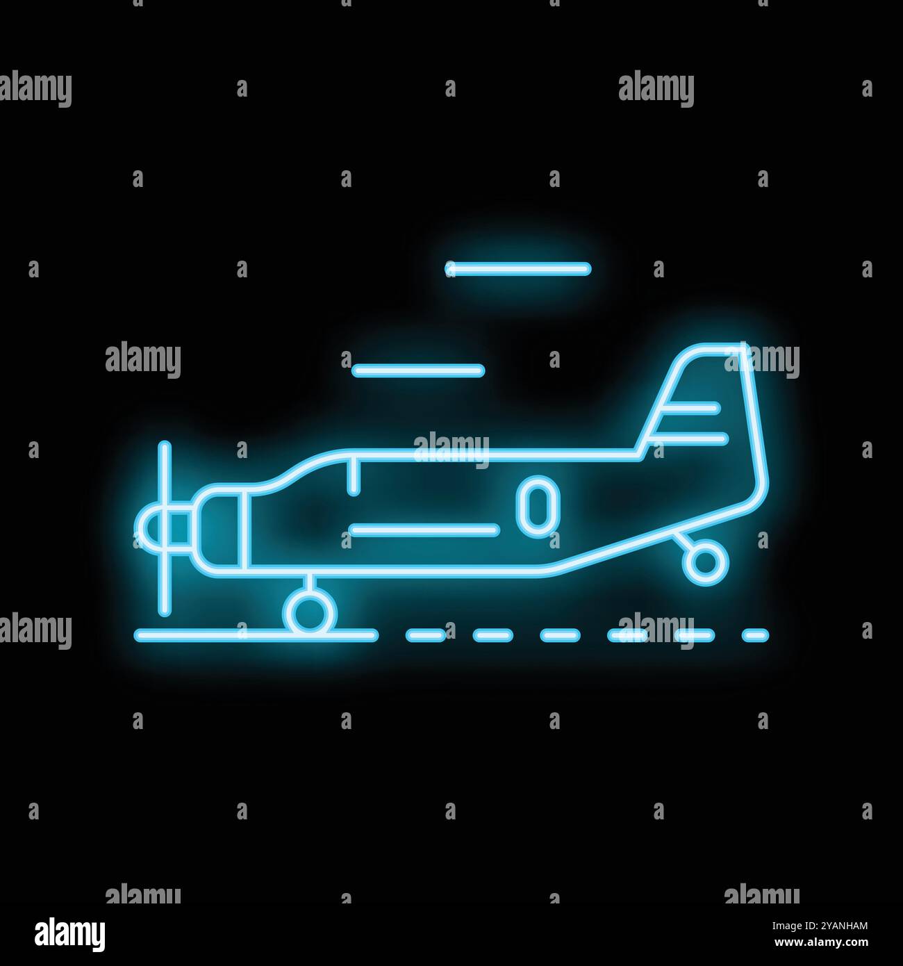 Bright blue neon icon of a plane taking off from a runway Stock Vector ...