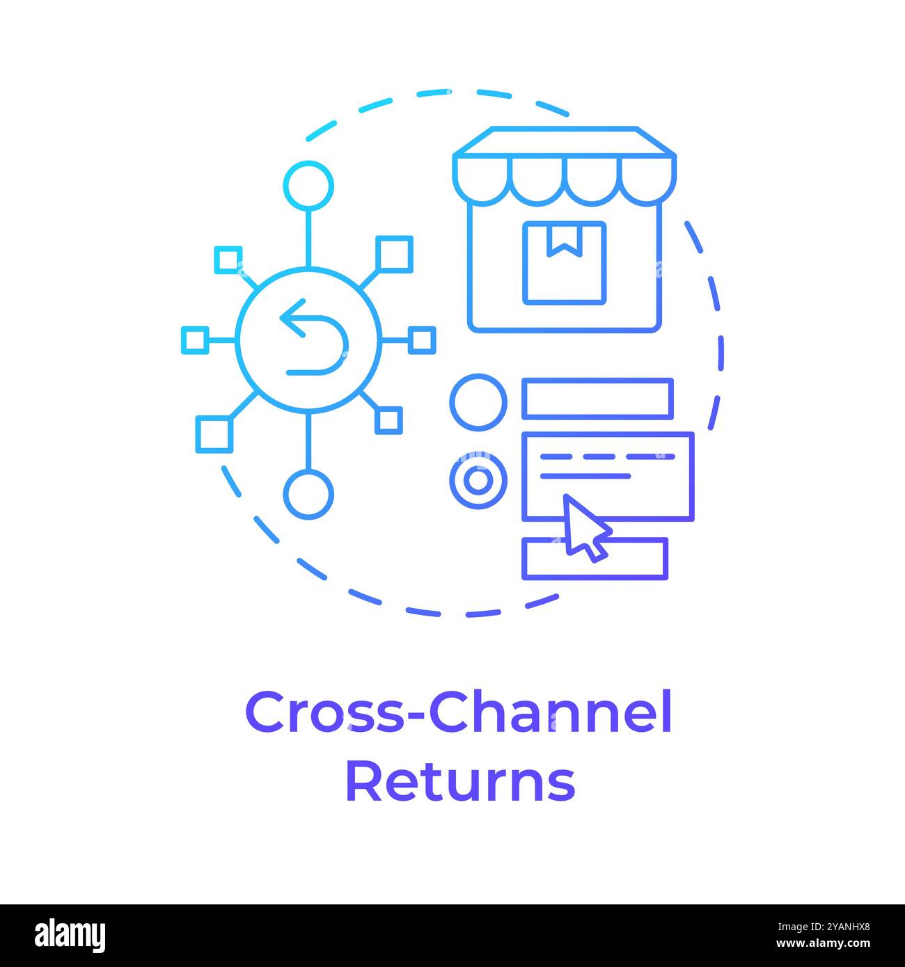 Cross-channel returns blue gradient concept icon Stock Vector