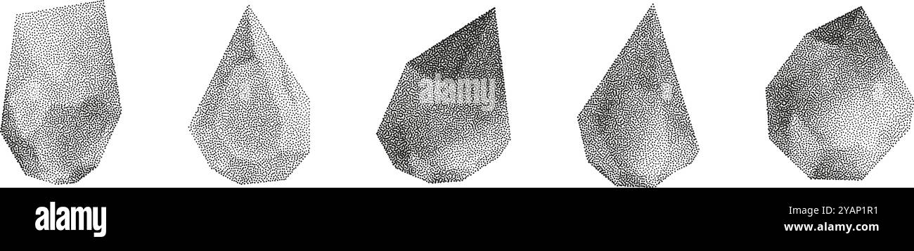 Cube, cylinder, triangle, rhombus with grainy dot texture. Stock Vector